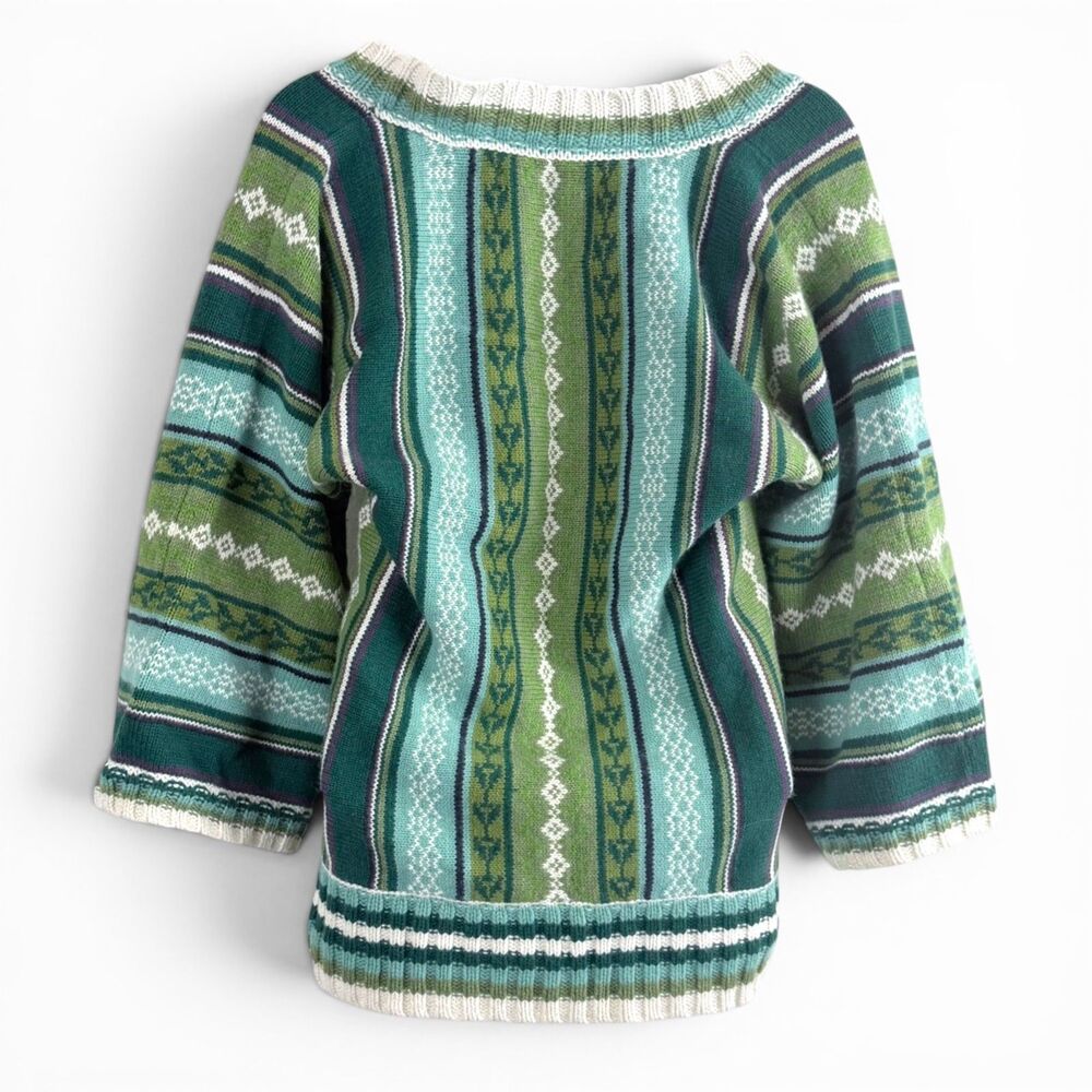 old navy holiday 2007 angora lambswool sweater green striped boho cottegecore m - Picture 2 of 7